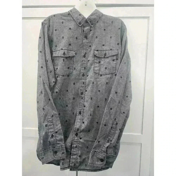 Burnside Other - Burnside Shirt Men's Large Grey Long Sleeve Cotton Blend Button Up Dollar Sign $